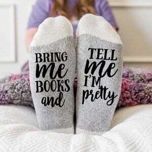 Bring Me Books and Tell me I'm Pretty Socks, Pink Trim, Cotton, One Size